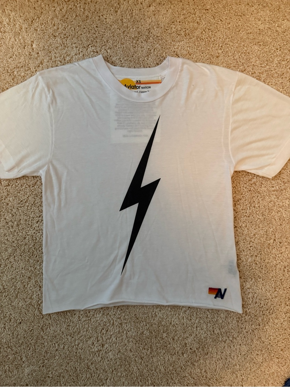 Aviator Nation Bolt Boyfriend White Tee with Black Lightning Bolt